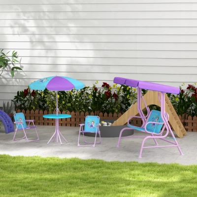 Outsunny Kids Garden Furniture Set with Swing Chair Khaki