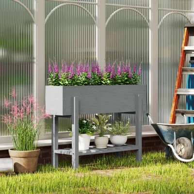Outsunny Jardinera Elevada con Estante Inferior Drenaje y Forro No Tejido para Cultivo de Plantas y Flores 100x30x70,5 cm Gris