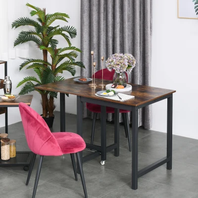 HOMCOM Folding Dining Table Metal Frame Rustic Brown