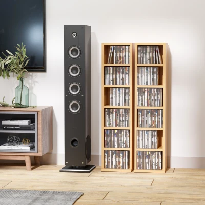 HOMCOM CD Media Display Shelf Set of 2 Natural Wood