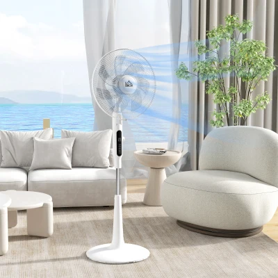 HOMCOM Ventilador de Pie con Mando a Distancia Oscilante 28 Velocidades 3 Modos Temporizador y Función Antimosquitos Blanco