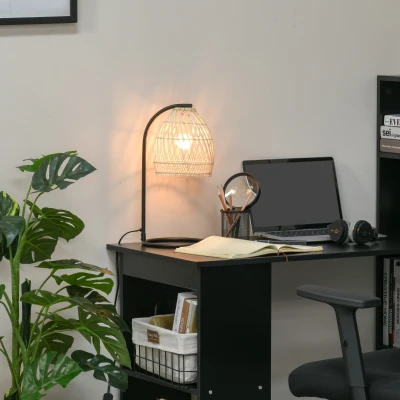 HOMCOM Lámpara de Mesa Decorativa con Pantalla de Ratán Casquillo E27 Máx. 40W para Dormitorio Salón Ø20x41 cm Natural