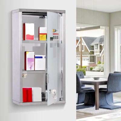 HOMCOM Armadietto Porta Medicinali W25*D12*H48cm Argento