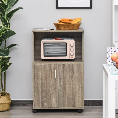 Chariot Desserte Micro-Ondes 2 Portes Bois