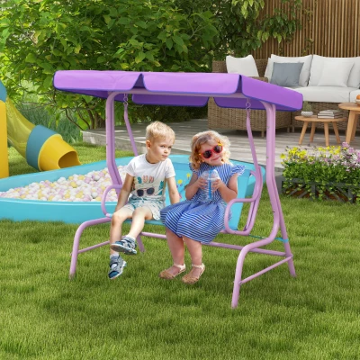Outsunny Kids Garden Swing Fairy Themed 2-Seater with Canopy
