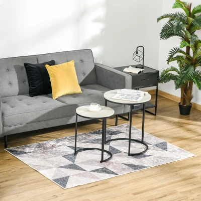 HOMCOM Teppich mit geometrischen Formen, Vliesbeschichtung, 120 x 170 cm x 0,6 cm, Dunkelgrau + Hellgrau