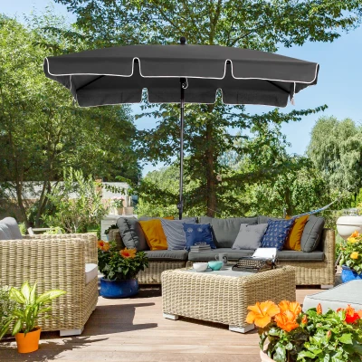 Outsunny Ombrellone da Giardino Rettangolare 2x1.3 m Grigio