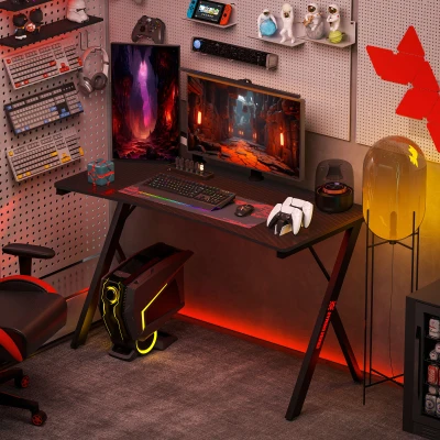 HOMCOM Scrivania Gaming con Luci LED RGB in MDF e Acciaio Nera