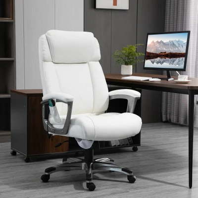 Vinsetto Massage-Bürostuhl 6-Punkt-Massage-Drehstuhl ergonomischer Stuhl Einstellbare aus Kunstleder mit gewölbter Kopfstütze und Armlehne Weiß 70 x 76,5 x 114-124 cm