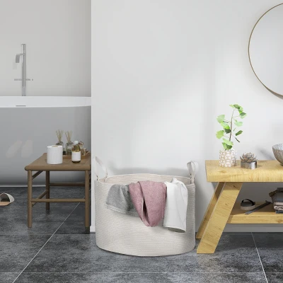 HOMCOM Cesto Portabiancheria da 88L Pieghevole Ø56x35.5 cm Crema