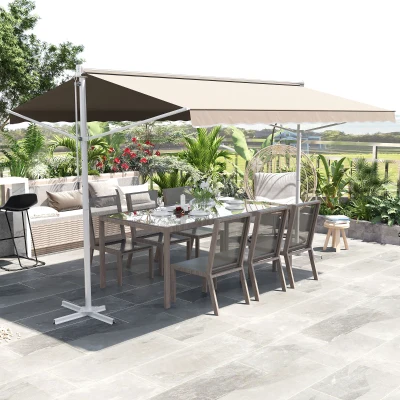 Outsunny Store Double Pente Manuel Blanc Beige 4x3m