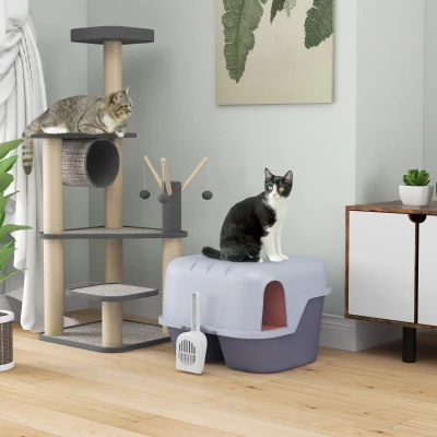 PawHut Katzentoilette, Katzenklo mit Deckel und Schaufel, leicht zu reinigen, verschließbar, Lila