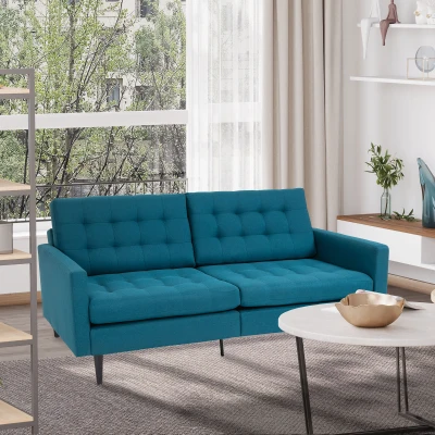 HOMCOM Canapé 3 Places Convertible Lin Bleu Canard