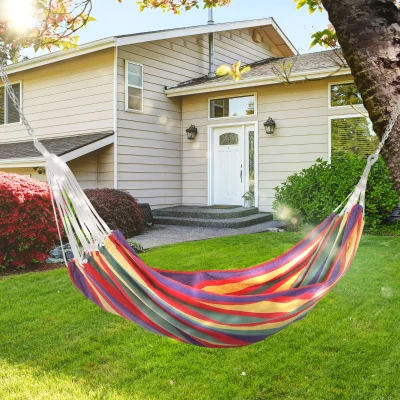 Outsunny Hamaca para Jardín 210x150 cm Hamaca Colgante Portátil Carga Máx. 180 kg para Acampar Piscina Camping Rayas Multicolor