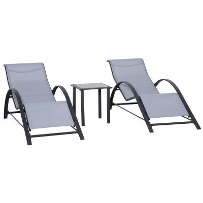 Outsunny 3-Piece Lounge Chair Set Metal Light Grey