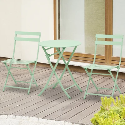 Outsunny Gartenset für 2 Personen Garnitur Balkonmöbel Set Bistrotisch mit 2 Stühlen  für Hof Garten klappbar Grün