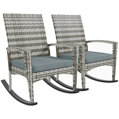 Outsunny Rattan Rocking Chair Set of 2 with Cushion Light Grey