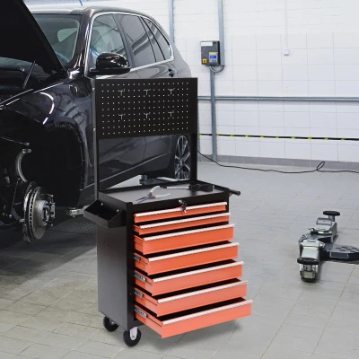 HOMCOM Carrello porta attrezzi 61.5cm x 33cm x 76cm Nero e Arancione