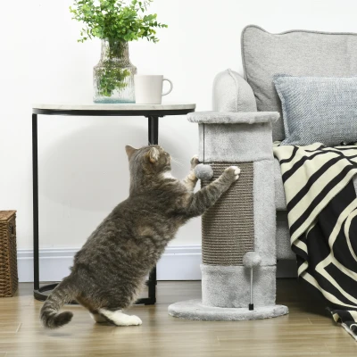 PawHut Griffoir Chat Sisal 58cm avec Jouets Gris