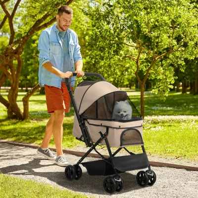 PawHut Poussette Chien Pliable 4 Roues Marron