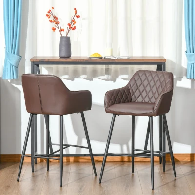 HOMCOM Set of 2 Retro Bar Stools Metal Frame Brown
