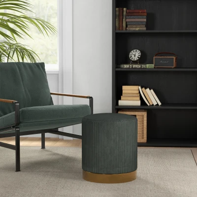HOMCOM Corduroy Footstool Soft Padded Dark Green