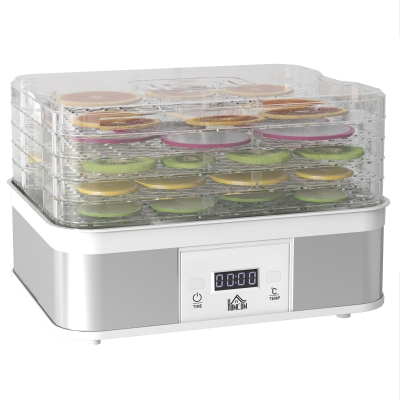 HOMCOM 5-Tier Food Dehydrator Stainless Steel 245W White