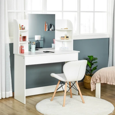 HOMCOM Modern Dressing Table Desk with Mirror White
