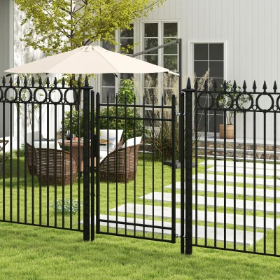 Outsunny Puerta de Jardín Puerta para Valla de Acero Galvanizado con Decoración de Flechas Cerradura y Llaves 107x204 cm Negro