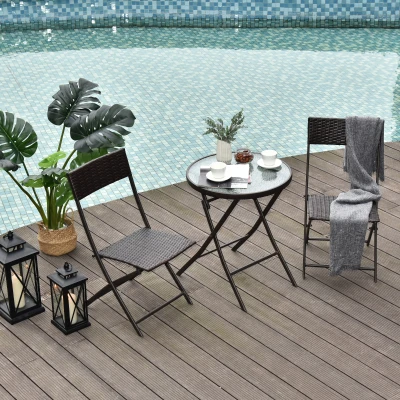 Outsunny Bistroset Balkonset Garnitur Polyrattan 3 tlg. Klappbar Garten Braun