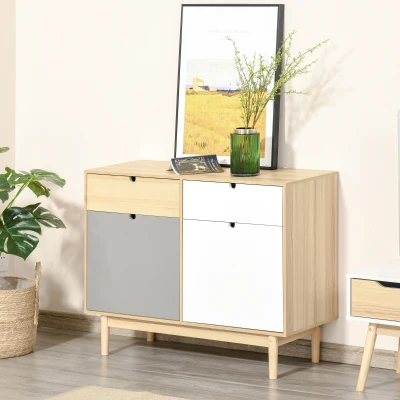 HOMCOM Buffet Cuisine Bois Blanc Gris Clair 2 Placards