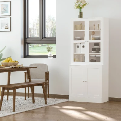 HOMCOM Vitrina Armario de Libros con 4 Puertas y Estantes Ajustables Estilo Moderno Armario de Cocina para Salón Cocina Oficina Dormitorio 76x40x178,5 cm Blanco
