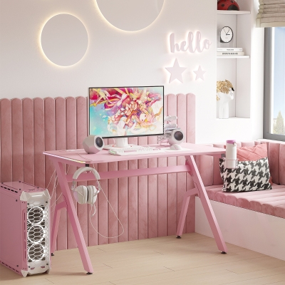 HOMCOM RGB Gaming Desk 120x66cm Carbon Fibre Pink