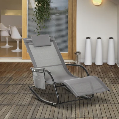 Outsunny Garden Rocking Chair Grey with Mesh Fabric