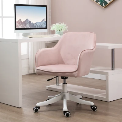 HOMCOM Fauteuil Bureau Velours Rose Massant Pivotant