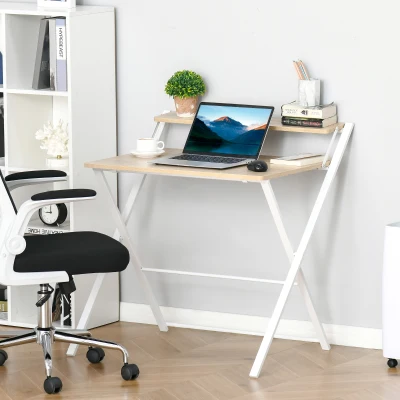 HOMCOM Scrivania 81.5cm x 70cm x 84cm Color legno, Bianco