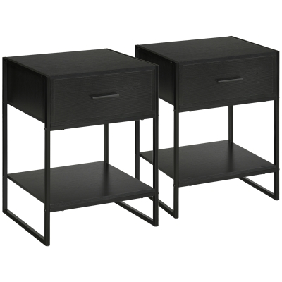 Comodino HOMCOM Moderno Con Cassetto E Armadietto – Scaffale Regolabile 3 Livelli, Senza Maniglie, Grigio Scuro E Legno