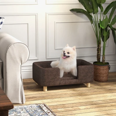 PawHut Canapé Chien Bois Micro-Fibre Chocolat 74x48.5x31cm