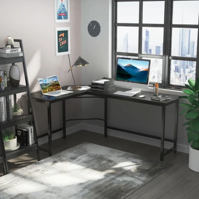 Vinsetto Computertisch Schreibtisch Eckschreibtisch höhenverstellbar Metall Schwarz 168 x 120 x 75 cm