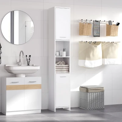 HOMCOM Slim Tallboy Storage Cabinet White with Door & Shelves