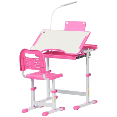 HOMCOM Kids Study Desk & Chair Set Pink Adjustable Height