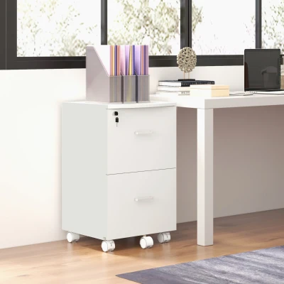 Vinsetto Caisson Bureau Blanc 2 Tiroirs Verrouillables