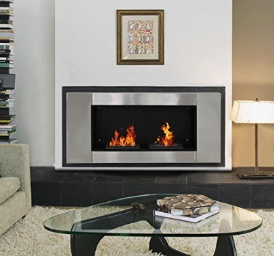 HOMCOM Camino Bioetanolo 110cm x 54cm x 14.5cm Argento
