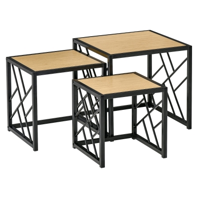 Ensemble 3 Tables Gigognes Industriel Metal Bois
