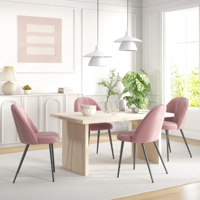 HOMCOM Pack de 4 Sillas de Comedor Modernas Sillas de Cocina Tapizada en Terciopelo con Respaldo Alto 50x52x83 cm Rosa Palo