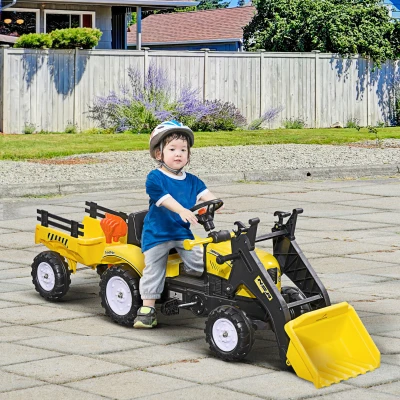 HOMCOM Kinderradlader, steuerbarer Frontlader, ab 3 Jahren, Pedalantrieb, Gelb/Schwarz