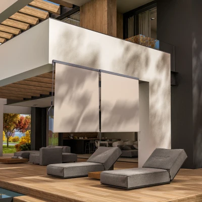 Outsunny Senkrechtmarkise Balkonmarkise Vertikalmarkise Windschutz Seitenrollo Sichtschutz mit Handkurbel Polyesterstoff+Aluminium Cremeweiß 250 x 160 cm