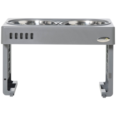 PawHut Gamelles Chien Surélevées 3 Hauteurs Gris