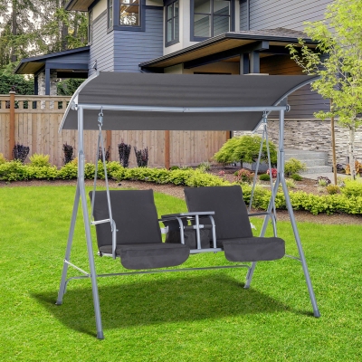 Outsunny Balancelle Jardin 2 Places Acier Gris/Noir