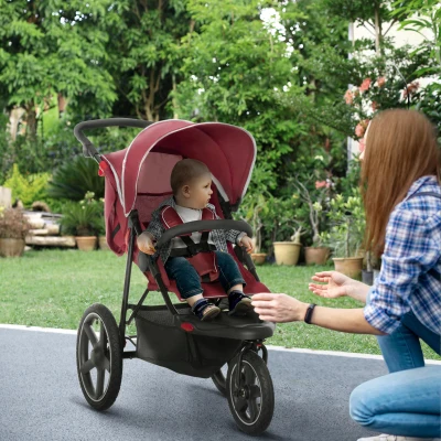 HOMCOM Foldable Baby Stroller with Canopy Red